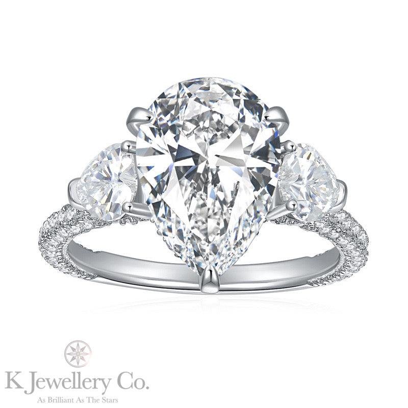 Moissanite 5ct+1.72ct Pear Brilliant Ring 莫桑石華麗5卡+1.72卡水滴型愛心戒指