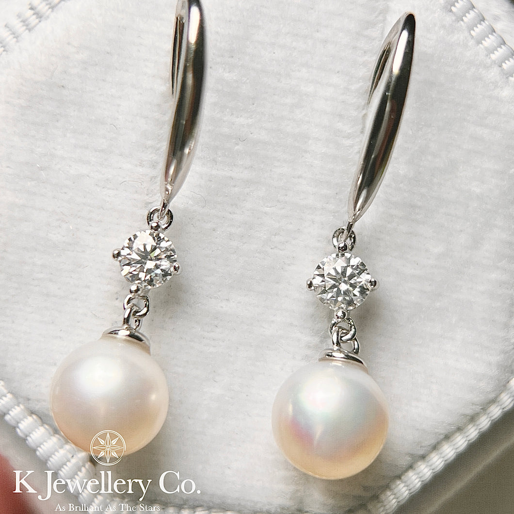 Moissanite Pearl Earrings 莫桑石30分8mm天然珍珠耳鈎