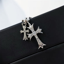 Load image into gallery viewer Cubic Zirconia Cross Necklace 高碳鑽純銀雙十字架頸鏈
