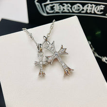 Load image into gallery viewer Cubic Zirconia Cross Necklace 高碳鑽純銀雙十字架頸鏈
