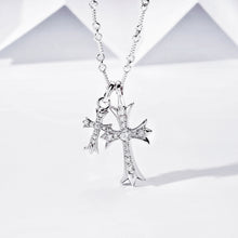 Load image into gallery viewer Cubic Zirconia Cross Necklace 高碳鑽純銀雙十字架頸鏈
