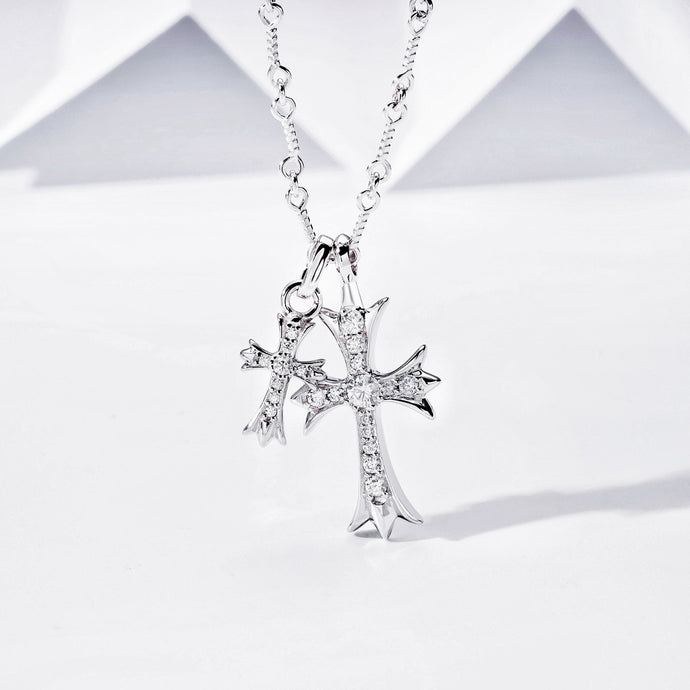 Cubic Zirconia Cross Necklace 高碳鑽純銀雙十字架頸鏈