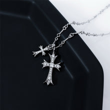 Load image into gallery viewer Cubic Zirconia Cross Necklace 高碳鑽純銀雙十字架頸鏈
