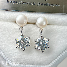 將圖片載入圖庫檢視器 Moissanite Pearl Earrings 莫桑石天然珍珠耳環
