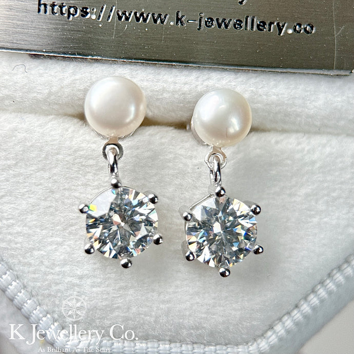 Moissanite Pearl Earrings 莫桑石天然珍珠耳環