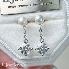 將圖片載入圖庫檢視器 Moissanite Pearl Earrings 莫桑石天然珍珠吊耳環
