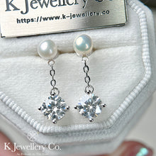 將圖片載入圖庫檢視器 Moissanite Pearl Earrings 莫桑石天然珍珠吊耳環
