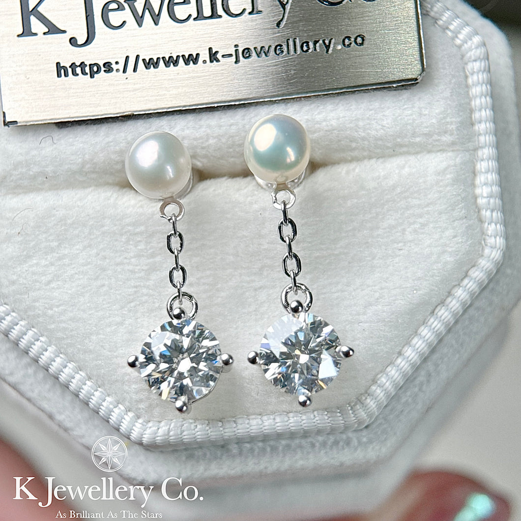 Moissanite Pearl Earrings 莫桑石天然珍珠吊耳環