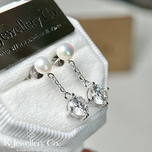 將圖片載入圖庫檢視器 Moissanite Pearl Earrings 莫桑石天然珍珠吊耳環
