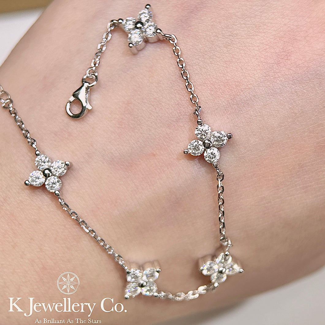 Moissanite Lucky Clover Bracelet Moissanite four-leaf clover five-flower bracelet