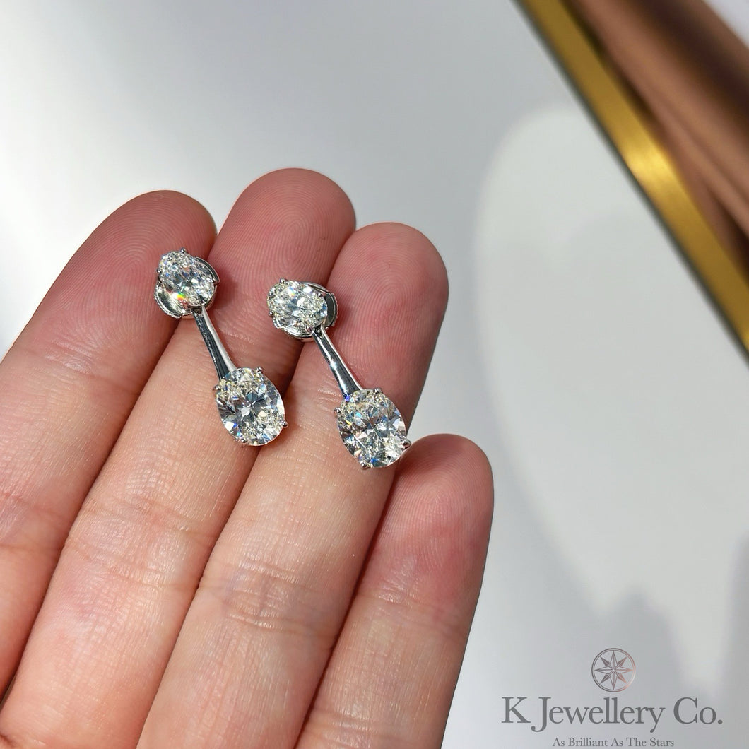 Cubic Zirconia 2 Ways Oval Earring 進口高碳鑽兩用款耳環