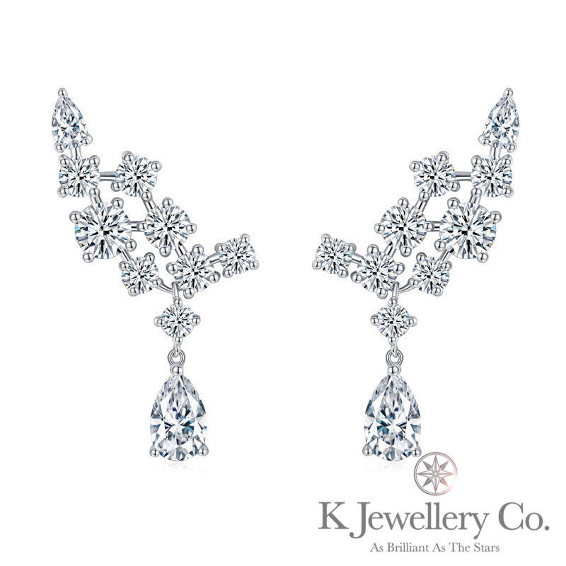 Moissanite Luxury Cluster Pear Earrings 莫桑石梨型滿鑽錦簇耳環