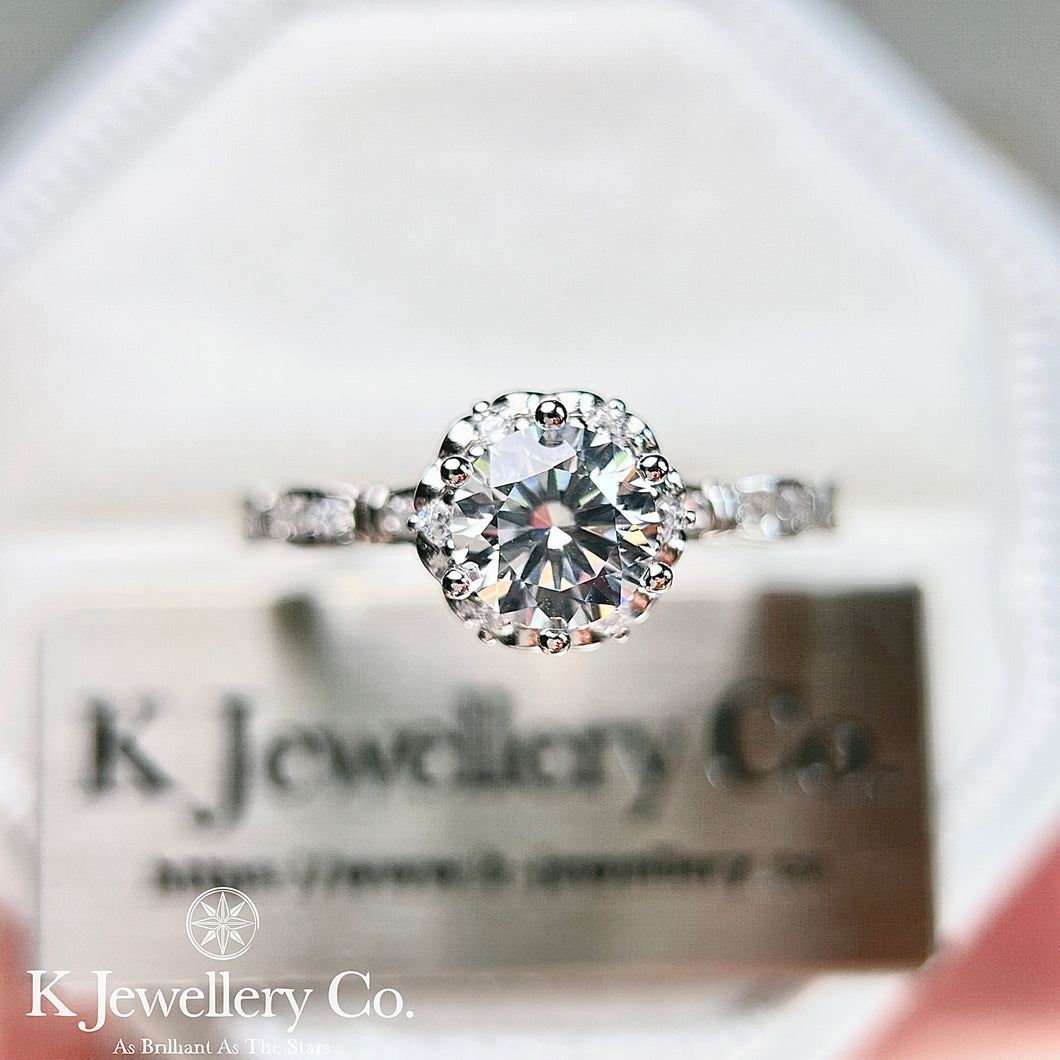 Moissanite Vintage Crown Flower Setting Ring 莫桑石復古皇冠花托戒指