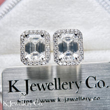 Load image into gallery viewer Moissanite Radiant Cut/ Emerald Cut Halo Ear Studs Moissanite Emerald Cut/ Radiant Cut Halo Ear Studs
