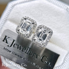 Load image into gallery viewer Moissanite Radiant Cut/ Emerald Cut Halo Ear Studs Moissanite Emerald Cut/ Radiant Cut Halo Ear Studs
