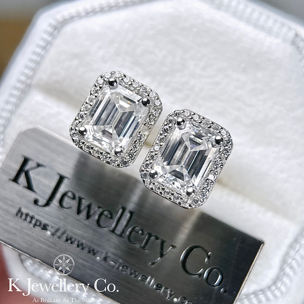 Moissanite Radiant Cut/ Emerald Cut Halo Ear Studs Moissanite Emerald Cut/ Radiant Cut Halo Ear Studs