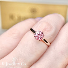 Load image into gallery viewer 18K Gold Pink Moissanite Four Prong Ring Pink Moissanite 18K Gold Four Prong Ring 
