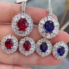 將影片載入圖庫檢視器並播放，Lab Grown Gem Emerald Ruby Sapphire Earring Necklace Ring 培育寶石紅寶藍寶祖母綠頸鏈耳環戒指套裝
