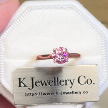 Load the video into the gallery viewer and play, 18K Gold Pink Moissanite Four Prong Ring Pink Moissanite 18K Gold Four Prong Ring 
