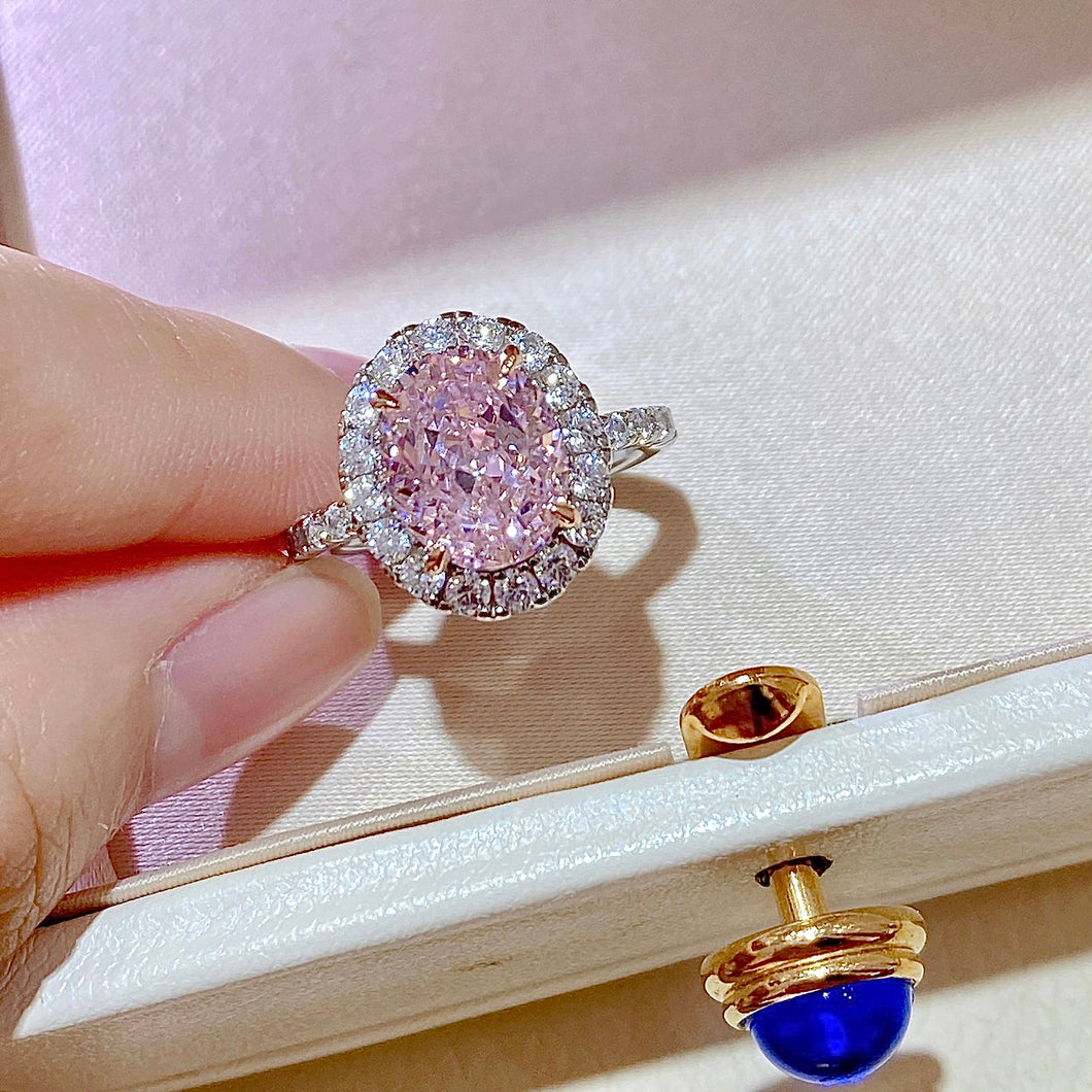 Cubic Zirconia Pink The One Halo Ring 粉紅高碳鑽3卡蛋型圍鑲戒指