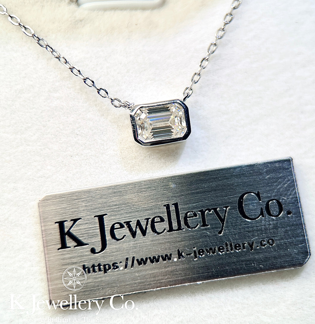 Moissanite Emerald Cut Necklace 莫桑石祖母綠切1卡頸鏈