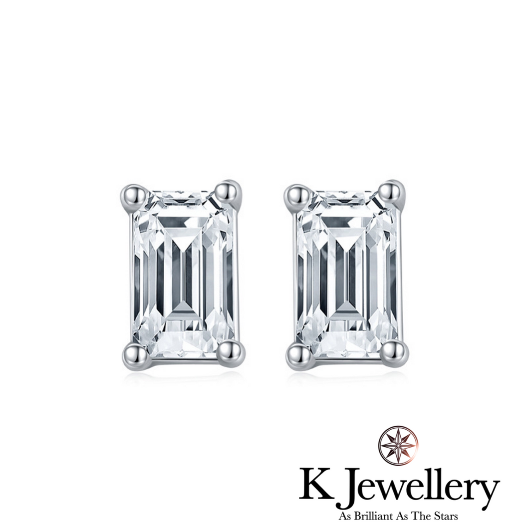 Moissanite Emerald Cut Ear Studs 莫桑石祖母切耳釘