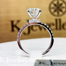 Load image into gallery viewer Moissanite 18K Gold Hidden Halo Four Prong Ring 18K Moissanite high setting four prong surrounding stone ring
