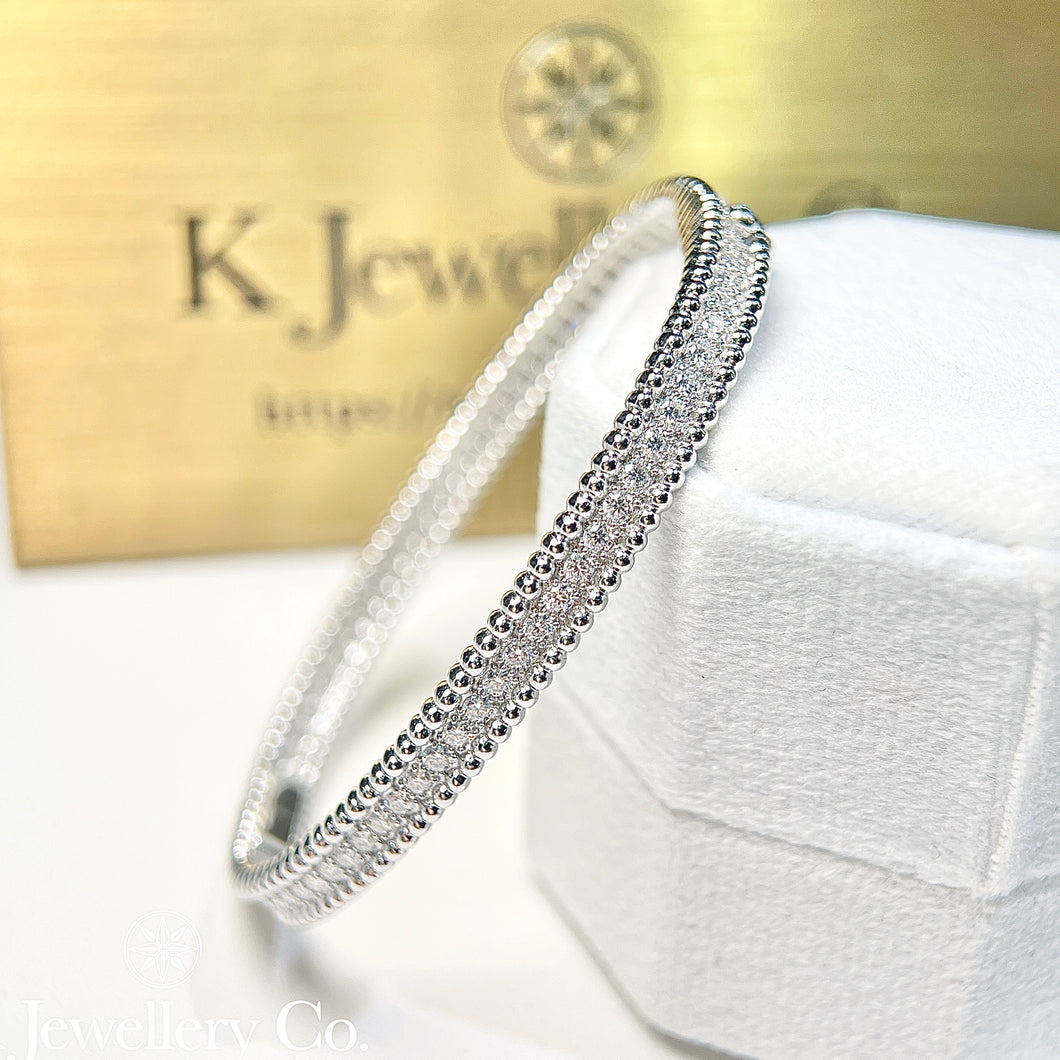 Moissanite Beaded Full Paved Bangle full moissanite beaded edge hidden buckle bracelet