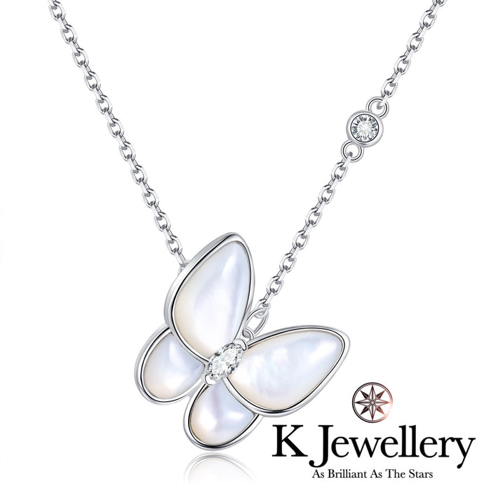 Moissanite Mother-of-pearl Butterfly Necklace莫桑石天然白貝母蝴蝶頸鏈