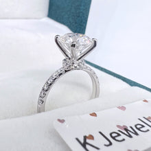 Load image into gallery viewer Moissanite 18K Gold Hidden Halo Four Prong Ring 18K Moissanite high setting four prong surrounding stone ring
