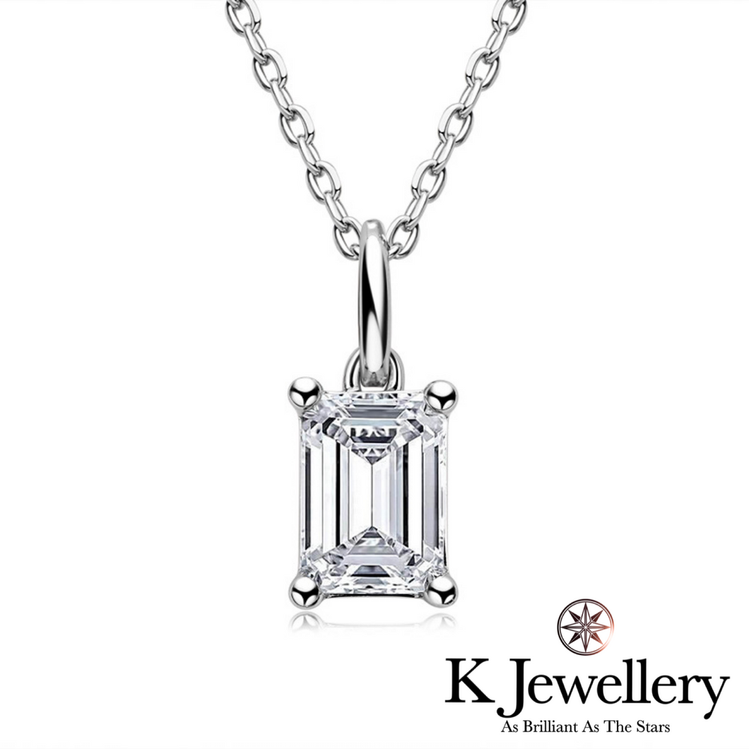 Moissanite Emerald Cut Necklace Moissanite clear-set grandmother's cut necklace