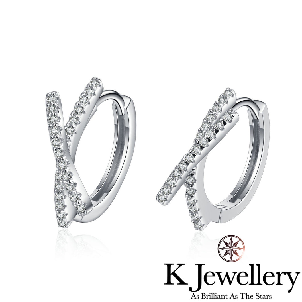 Moissanite Cross Circle Earrings 莫桑石交叉耳圈