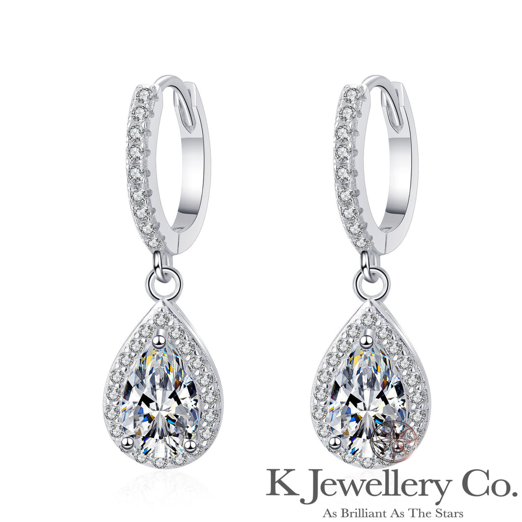 Moissanite Pear Halo Earring Moissanite drop-shaped earrings