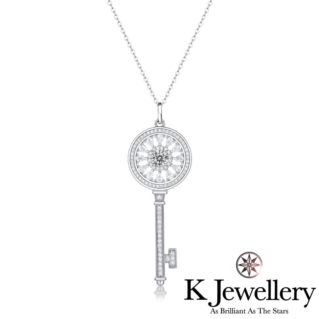 Moissanite Sun Pave Key Necklace Moissanite Sun Pave Key Necklace