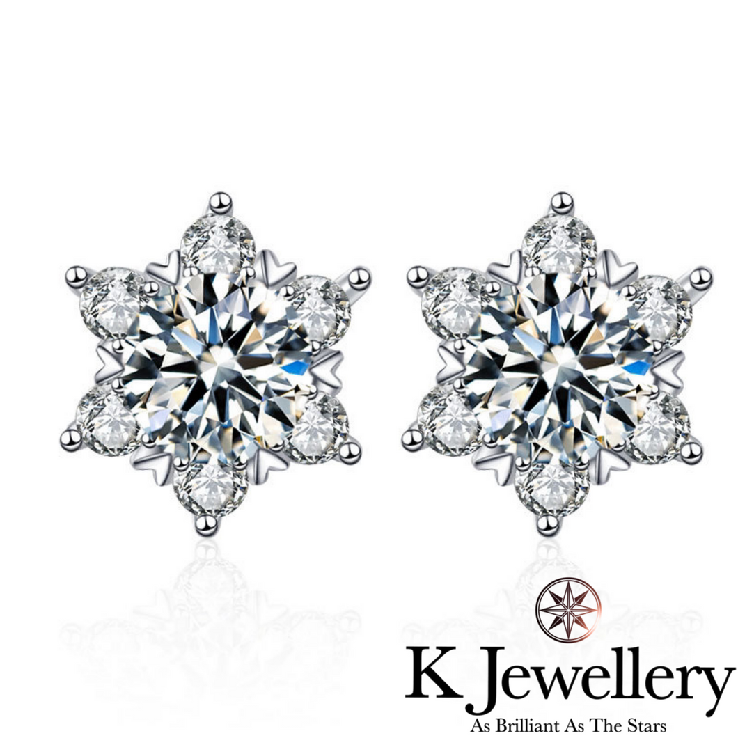 Moissanite Snowflake Ear Studs 莫桑石圍石雪花耳釘