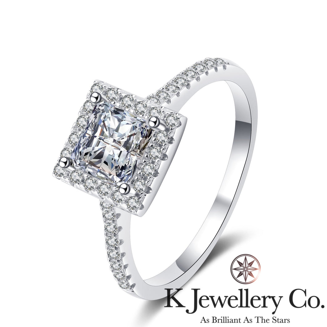 Moissanite Paved Princess Cut Ring Moissanite Princess Cut Ring