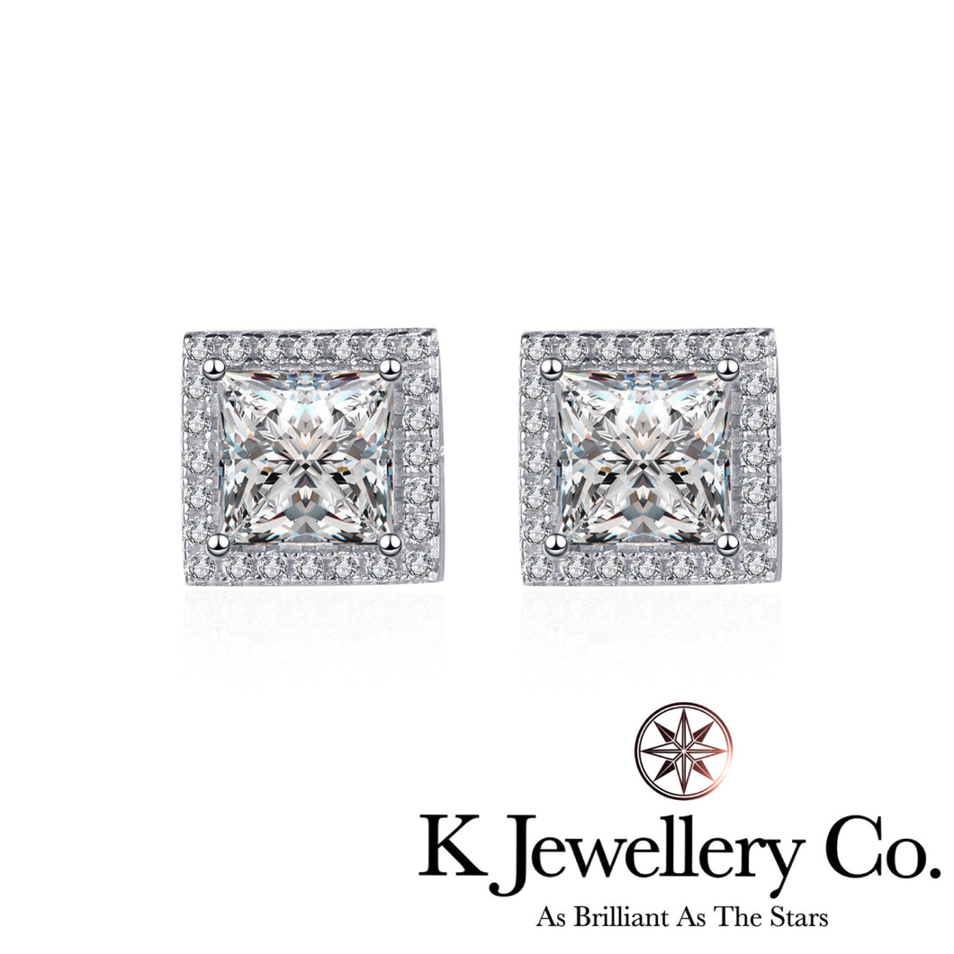 Moissanite Princess Cut Paved Ear Studs 莫桑石公主圍鑲耳釘