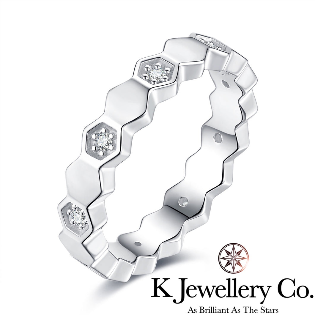 Moissanite Bee My Love Stacking Ring 莫桑石蜂巢排戒